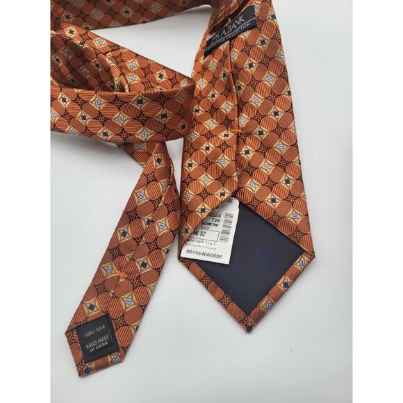 JOS A BANK Men's Geometric Print Rust Orange Blue Neck Tie 100% Silk NWT - Picture 3 of 6